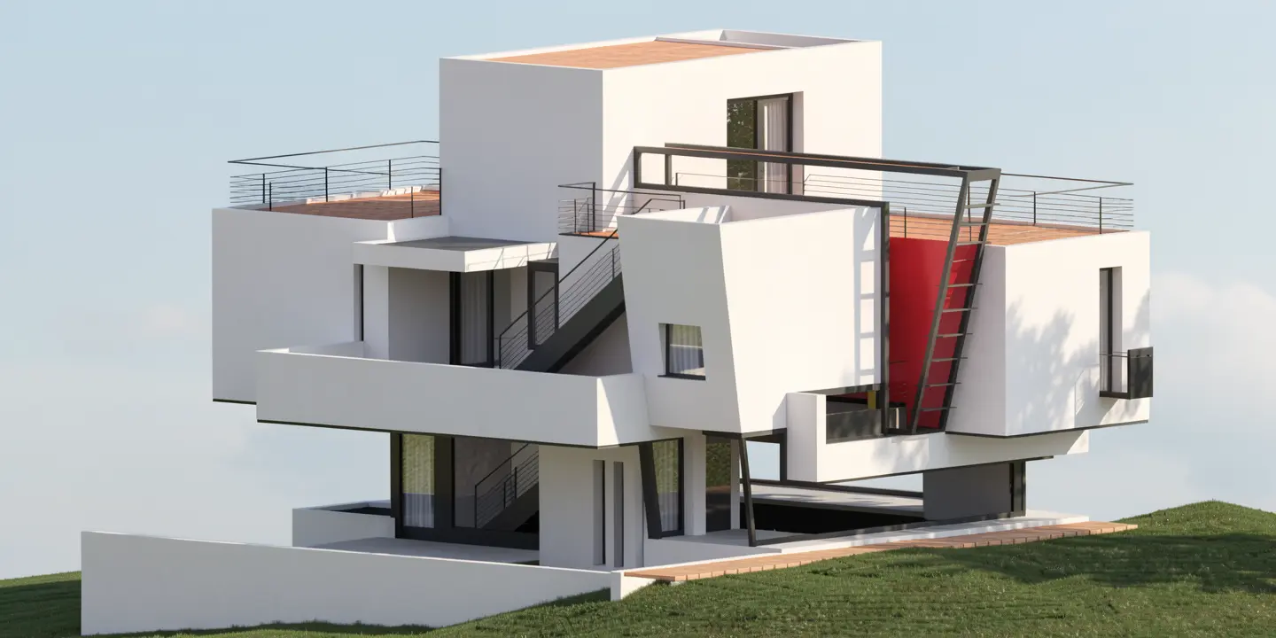 Photorealistic Spacely AI render of the Revit building