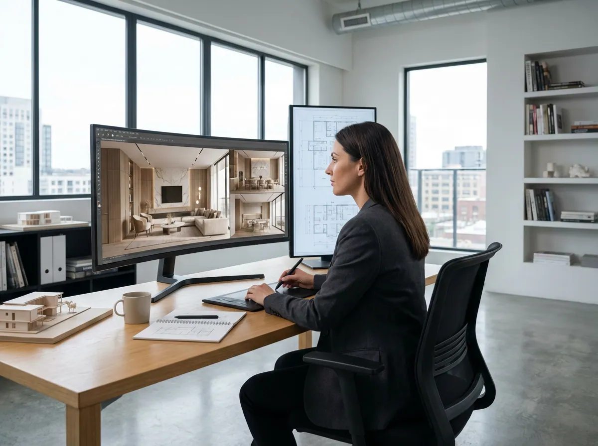 Architect working independently in a modern workspace