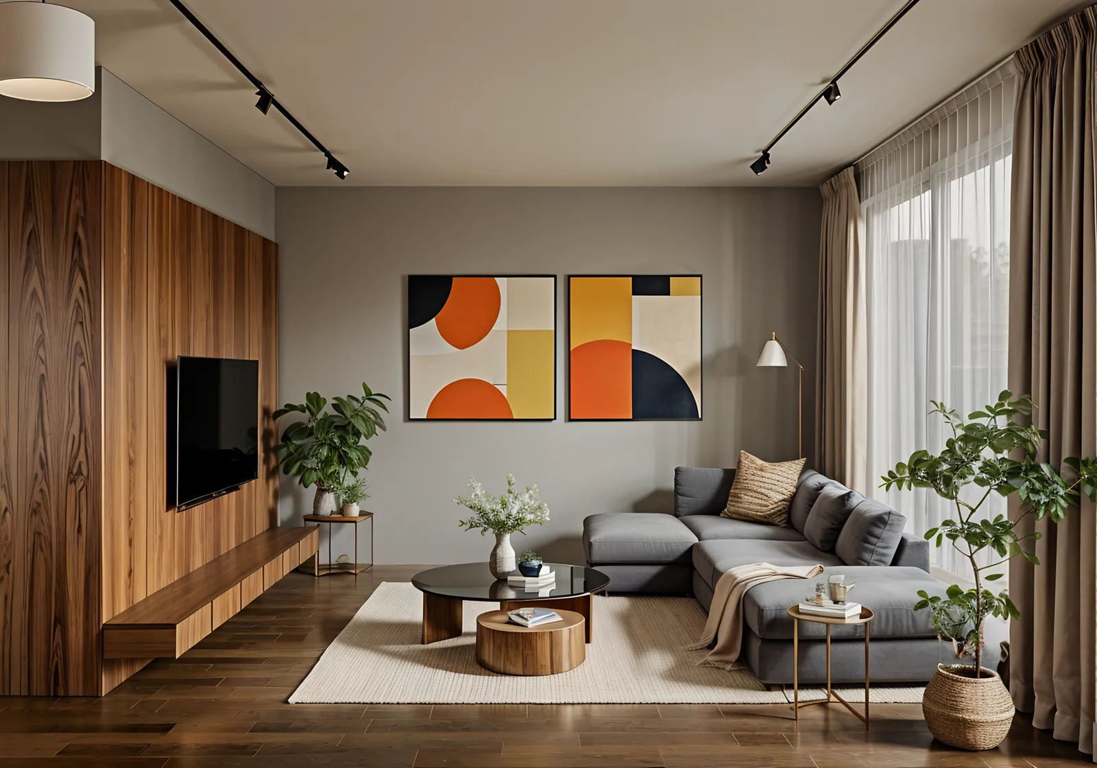 Photorealistic interior render with a style palette