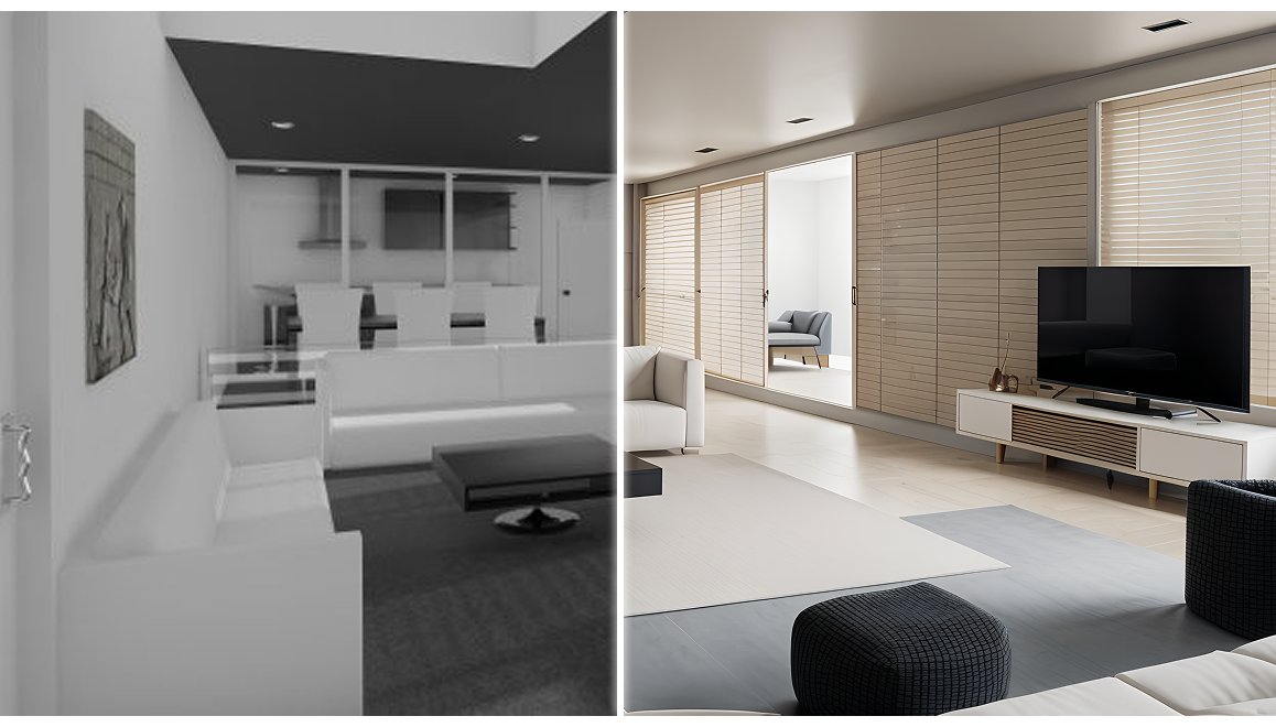 AI room design, Photorealistic renders in seconds