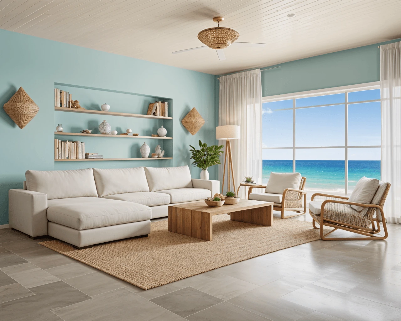 Coastal AI Living Room Design