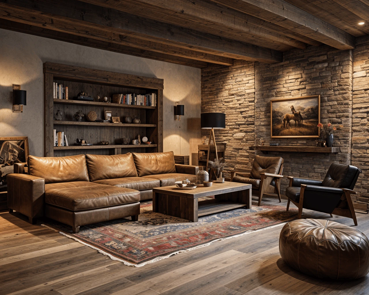 Rustic AI Living Room Design