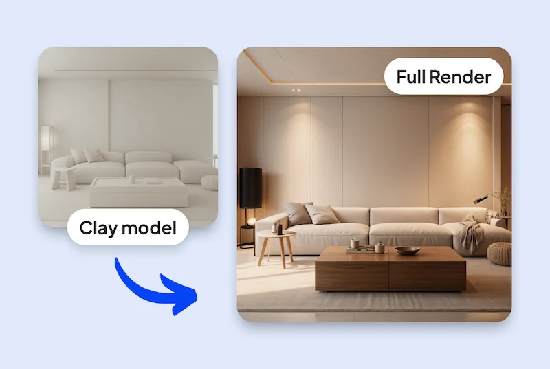 Turn your clay model into a styled interior render